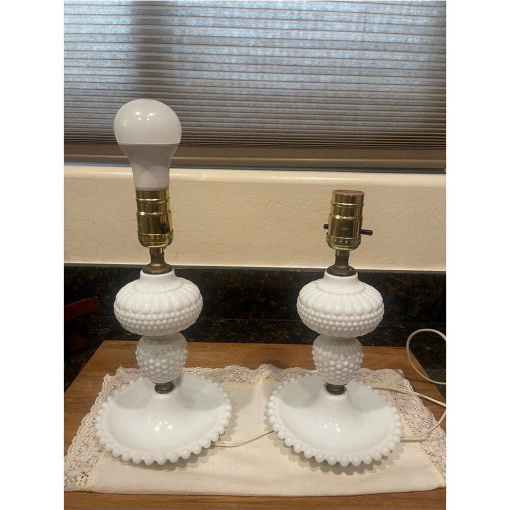 Vintage White Hobnail Table Lamps